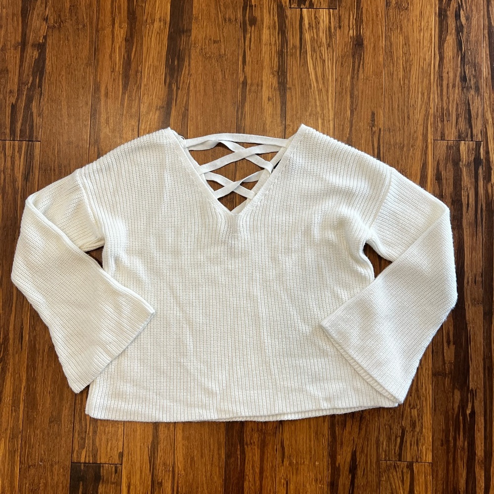 TOPSHOP White Knit Sweater w/ Criss Cross Back